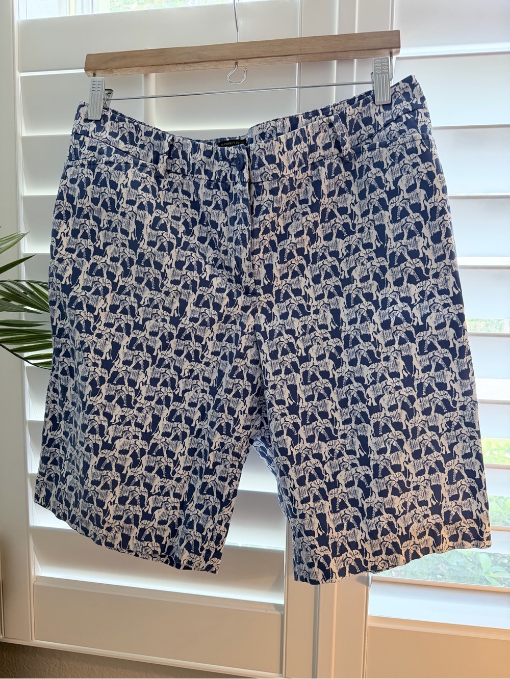 Talbots Navy and White Elephant Patterned Shorts